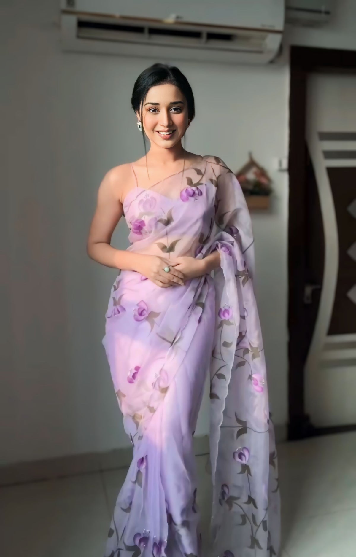 Lavish Lavender One-Minute Saree in Organza: Make a Statement with Style and Comfort