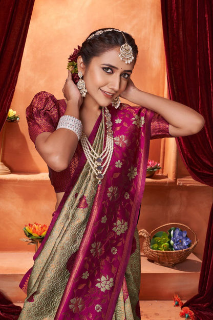 Elegant and Sophisticated Ethnic Wear for Women in Stunning Color Combination Silk Saree